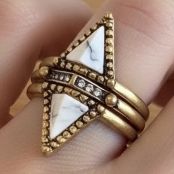 Jewelry - NWT Geometric Marble Brass Ring Trio – Size 6.5